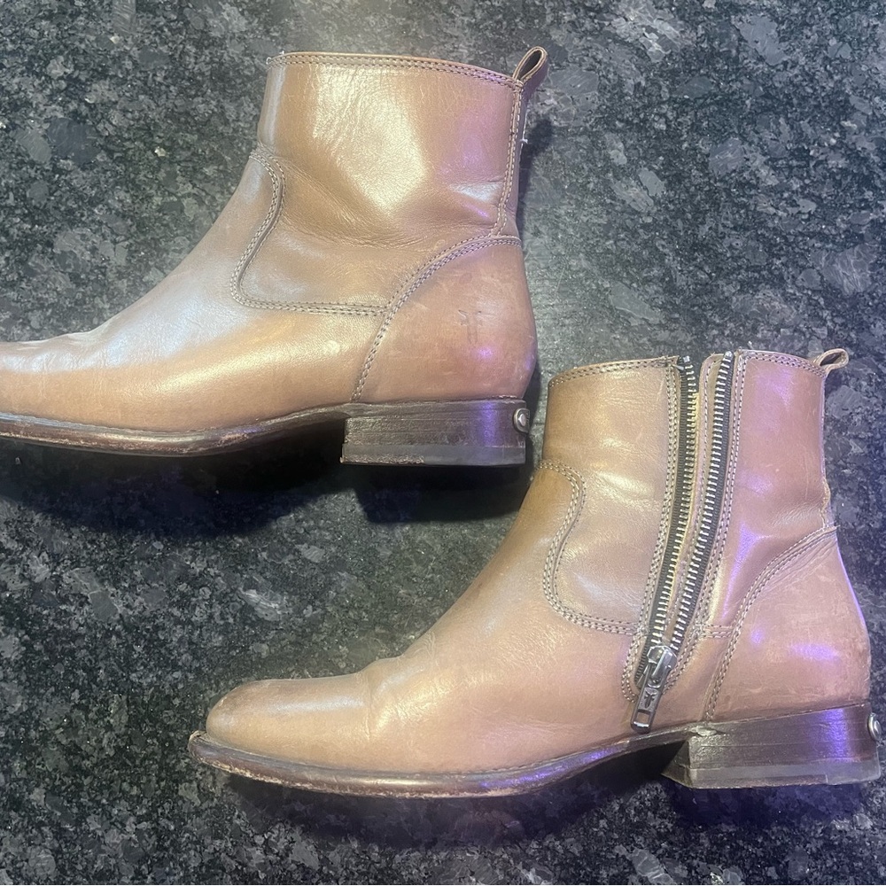 Frye gray Leather Ankle Booties